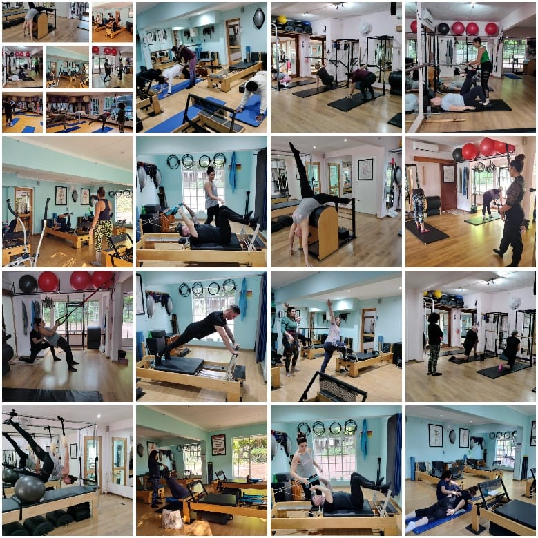 Small group Pilates class using studio equipment